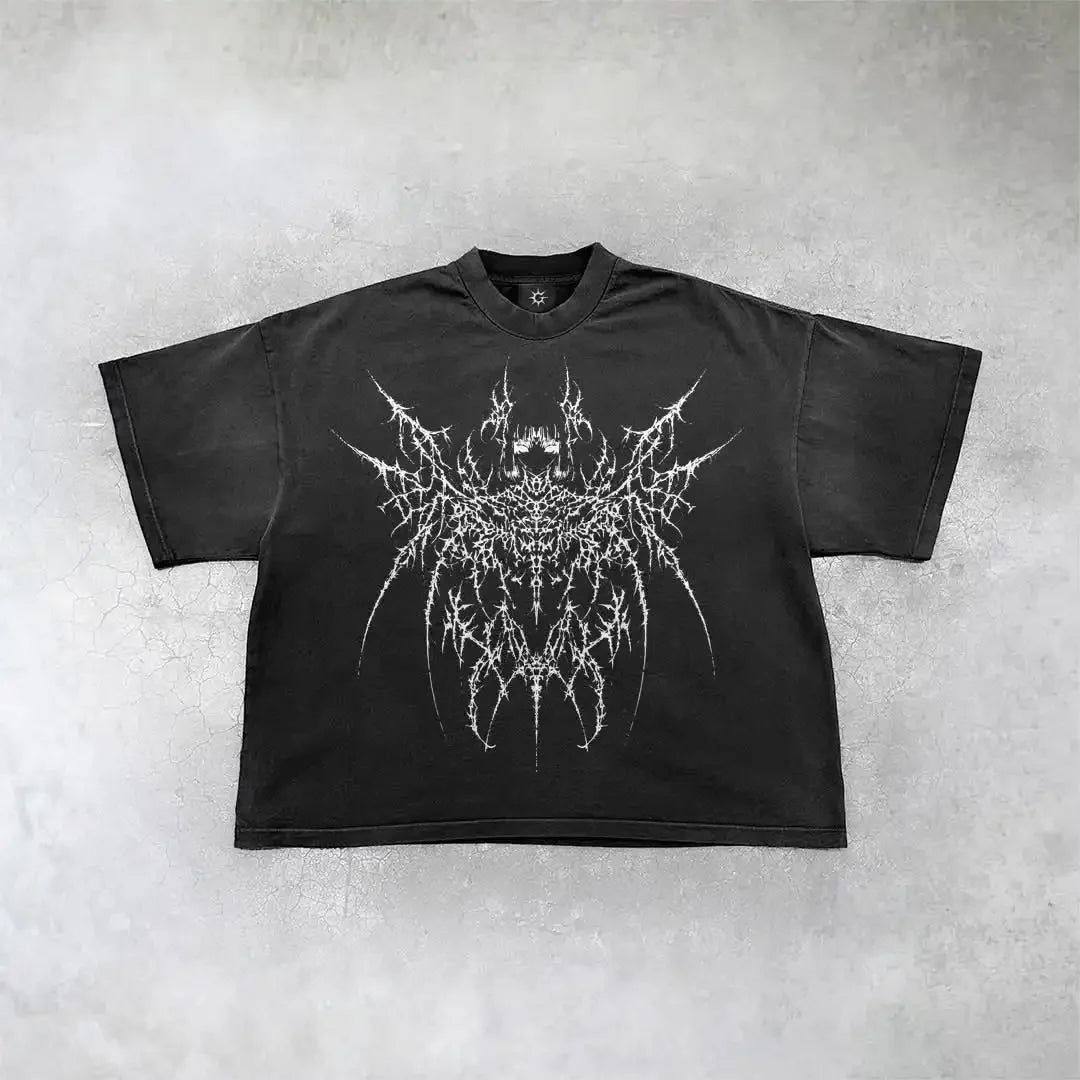 New Gothic  Streetwear Harajuku Retro Graphic Top Y2K Punk Anime Print Oversized T-Shirt Men Fashion Cotton Casual Short Sleeve