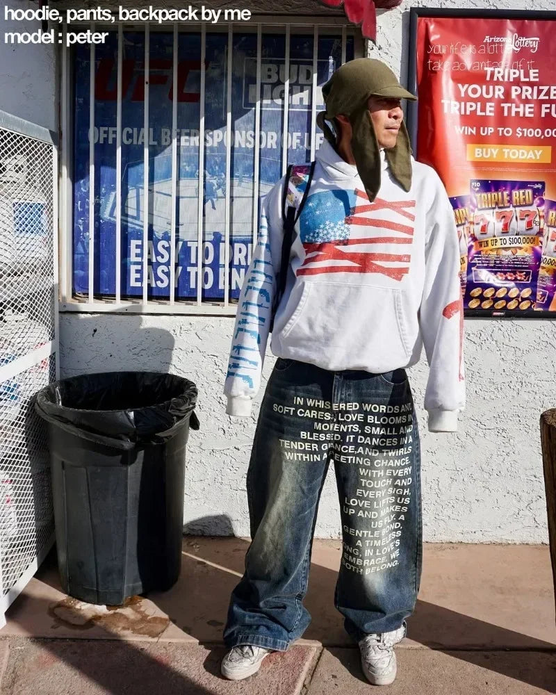 blue jeans vintage Fashion Y2K Wideleg pants Harajuku Hip Hop Streetwear Letter Printing Jeans Gothic black baggy casual pants