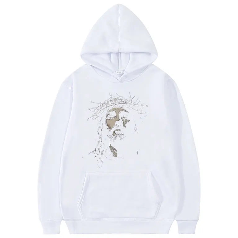 Jesus Vintage Face Graphic Hoodie Christian Religious Sweatshirt Men Women Gothic Rock Oversized Pullover Aesthetic Streetwear