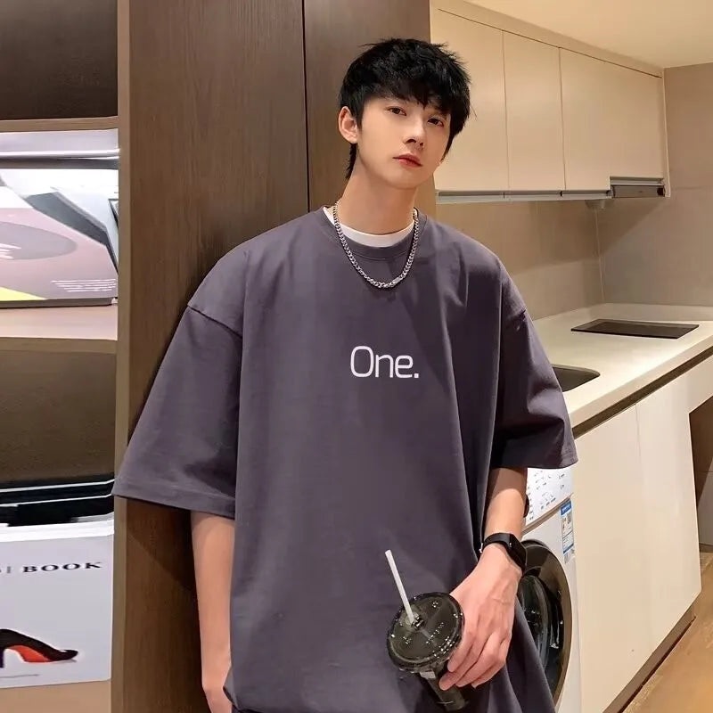 【M-8XL】Men's Oversized Tee Casual Loose Letters with meaning one Printed T-shirt Suitable Men Women