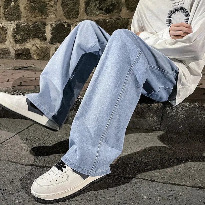 Korean Fashion Classic Jeans Men's Four Seasons Loose Straight Wide Leg Pants Street Hip-Hop Baggy Student Unisex Pants