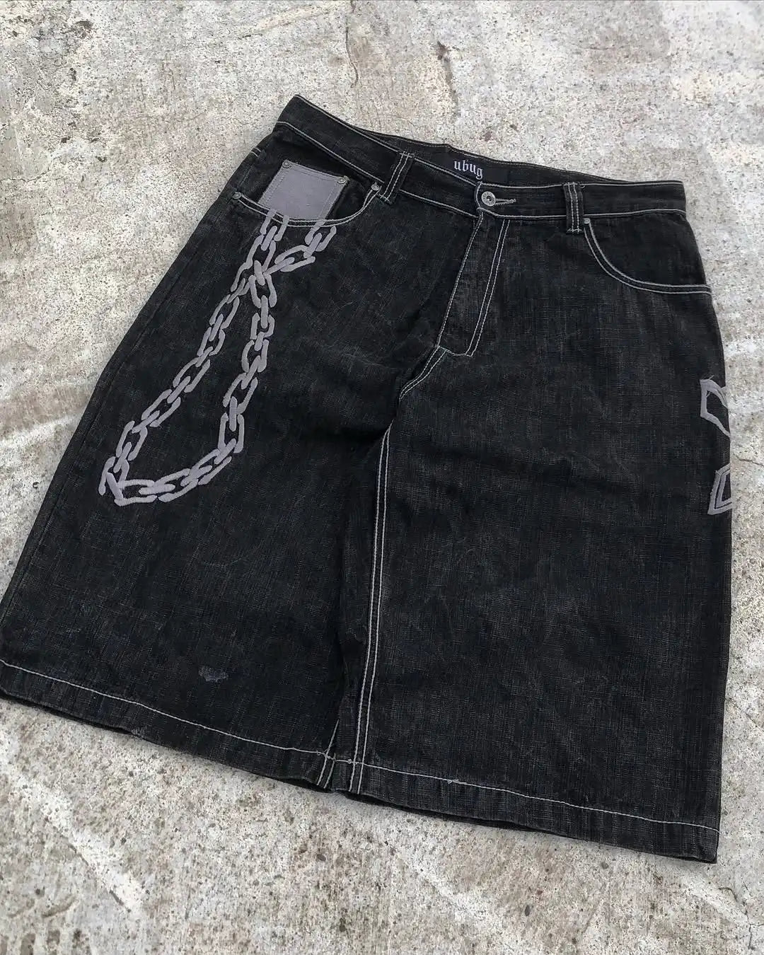 Street Hip-hop Personalized Pattern Fashionable Versatile Jeans Men American Harajuku Retro Casual Loose Straight Shorts Women