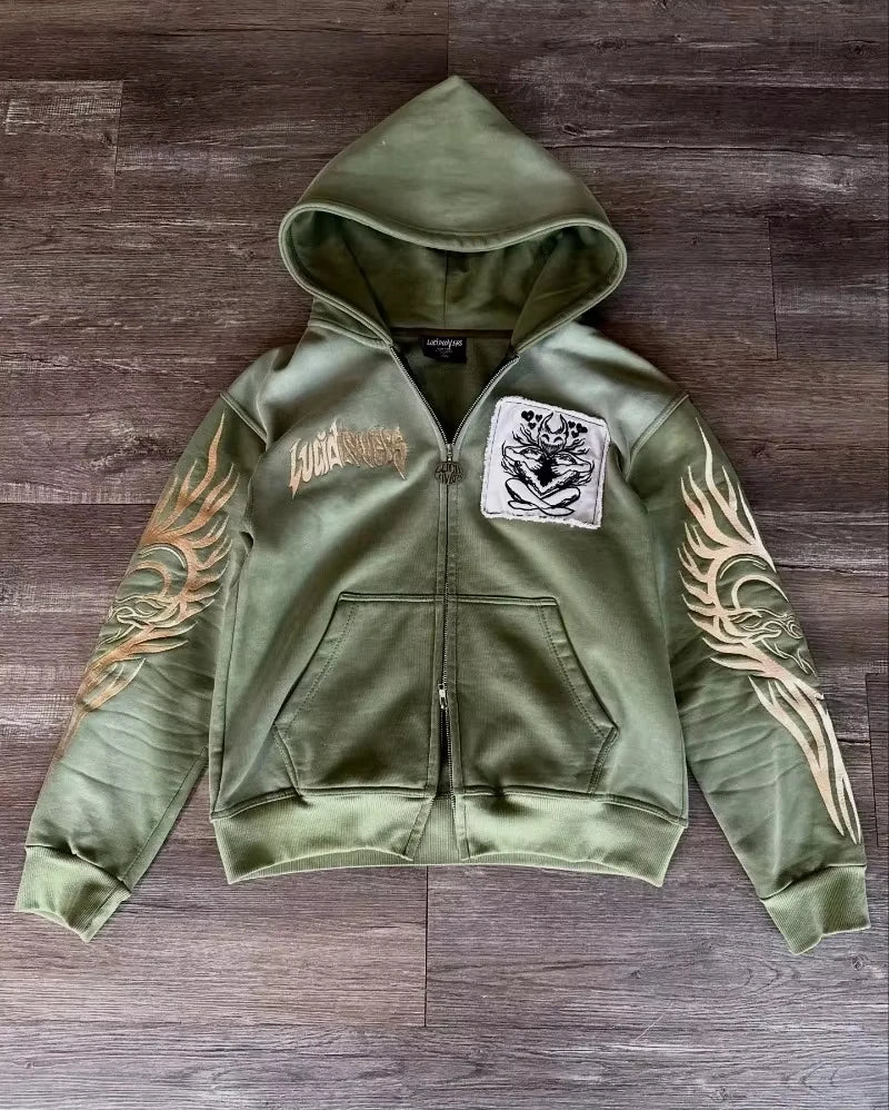 Autumn And Winter New Fashion Letter Embroidery Patch Zipper Sweater Women Y2K Harajuku Retro Gothic Casual Joker Sports Sweater