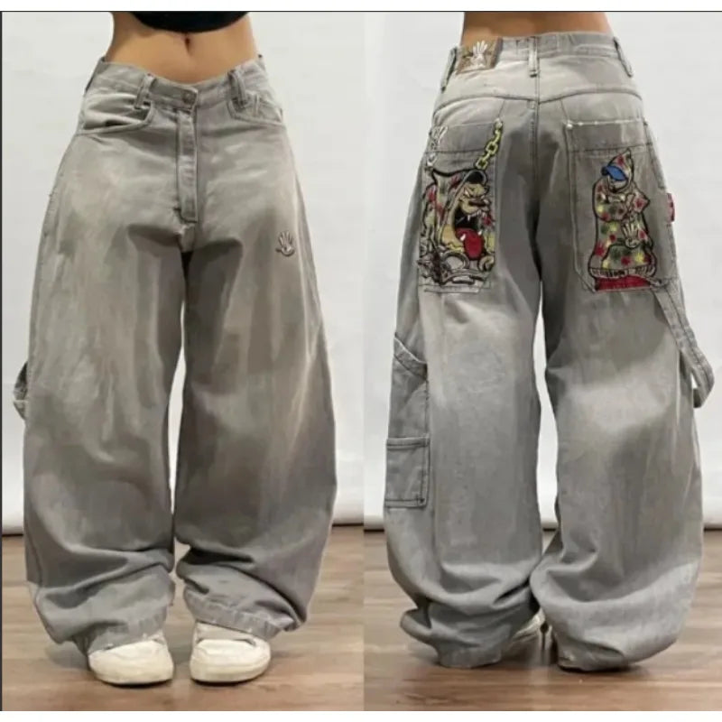 Harajuku Y2K crown graphic pocket embroidery high quality oversized jeans for women high street slim sexy casual straight pants