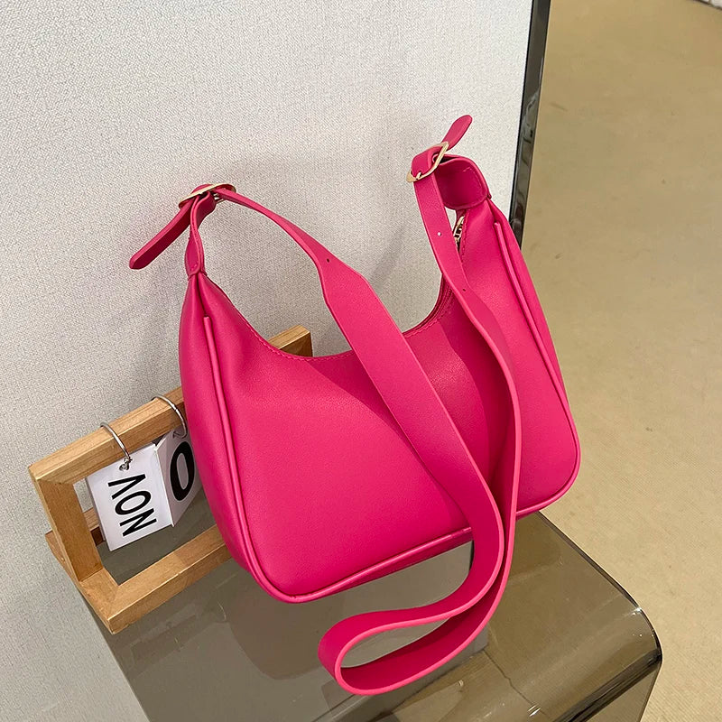 Vintage Underarm Shoulder Bags for Women Simple Style Female Bag Purse Solid Color PU Leather Armpit Handbag Crossbody