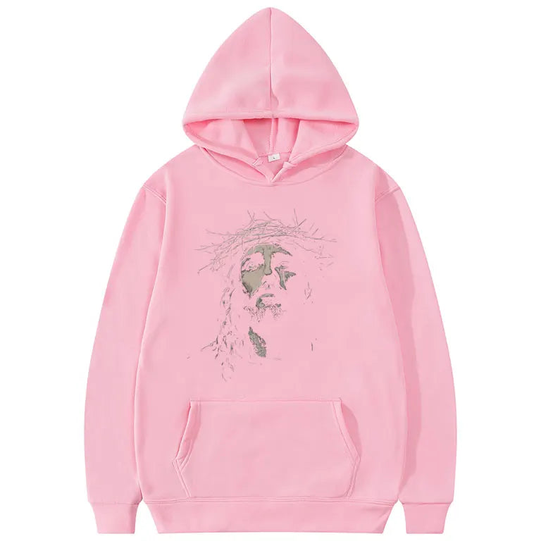 Jesus Vintage Face Graphic Hoodie Christian Religious Sweatshirt Men Women Gothic Rock Oversized Pullover Aesthetic Streetwear