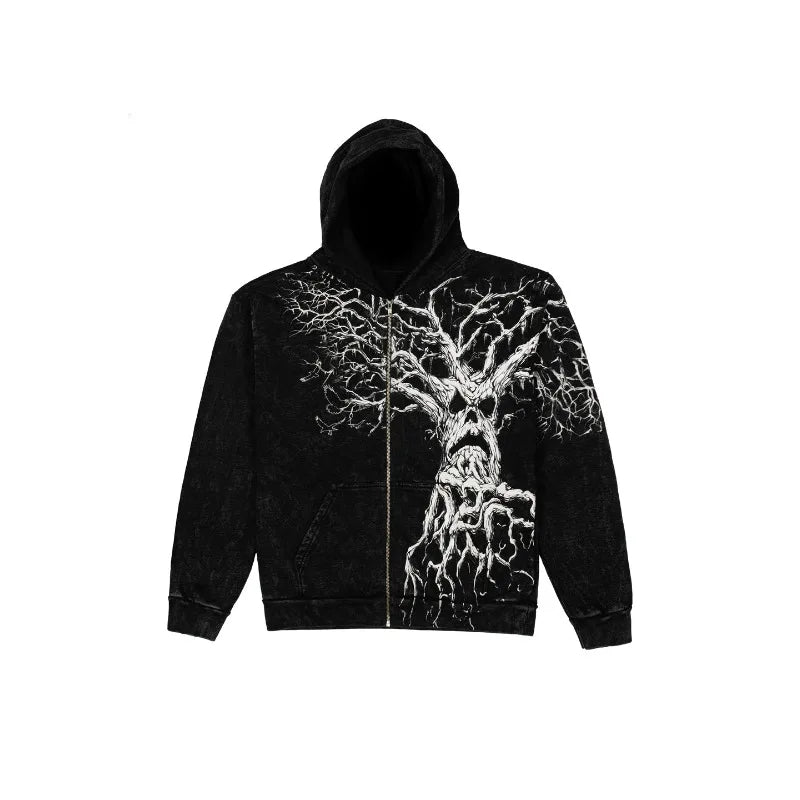 Affliction Black Hoodie Retro Graphic Print Men Women Sweatshirt Gothic High Street Hip Hop Rock Streetwear Washed Cotton Hoodie