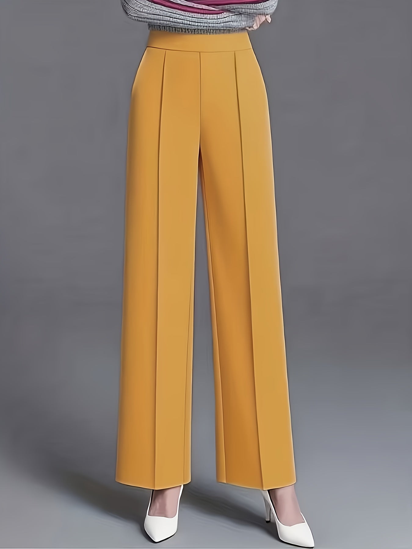 Women's Elegant High-Waisted Slant Pocket Solid Color Straight-Leg Pants