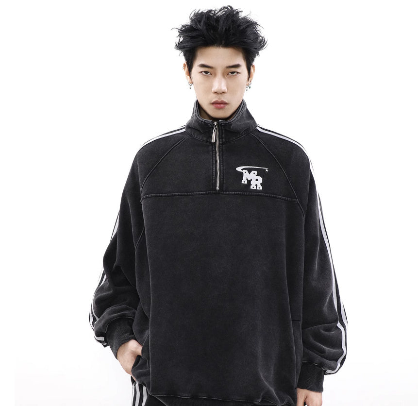 American Retro Casual Sports High Street Stand Collar Couple Sweater