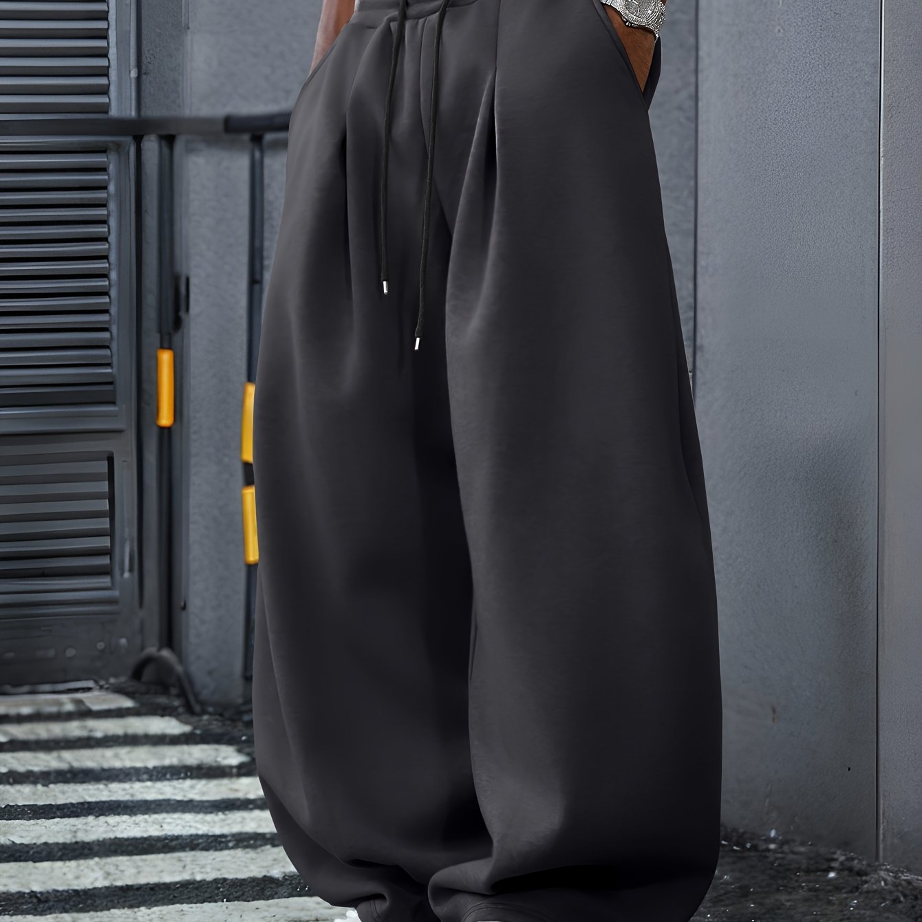 Casual Loose-Fit Grey Pants | Solid Color, Suitable for Daily Wear and Street Style, Regular Length, Slight Stretch Fabric