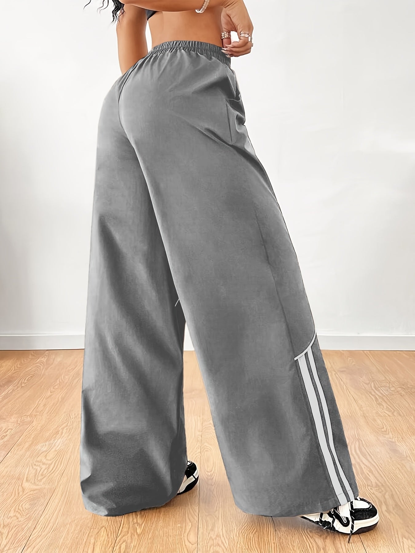 2025 New Fashion for : Back to Braided Belt, Black Wide-Leg Jogging Pants, Celebrity Style Hot Item