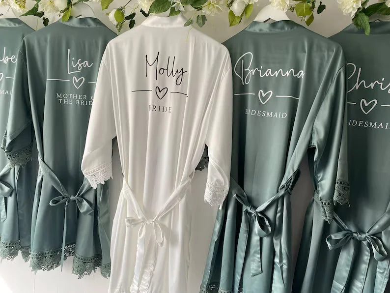 Bridesmaid Robes Bride Gift Bride Robe Bridesmaid Gift Satin Lace Robe Bride Dressing Gown Bridal Party Robes Wedding Robe Perso