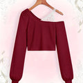 Spring and Autumn Lace Strapless Off-Shoulder Slant Collar T-shirt