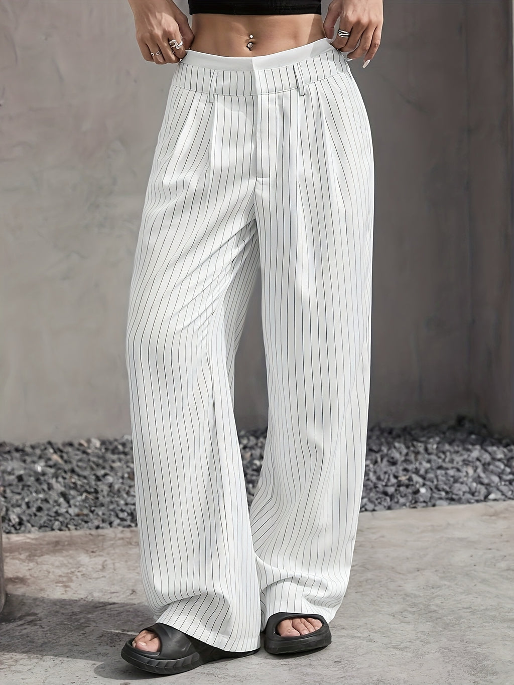 New Cross-Border Design of High-Waisted, Casual, Spliced Straight Pants with a Minimalist Drape Style Inspired by Japanese And Korean Fashion