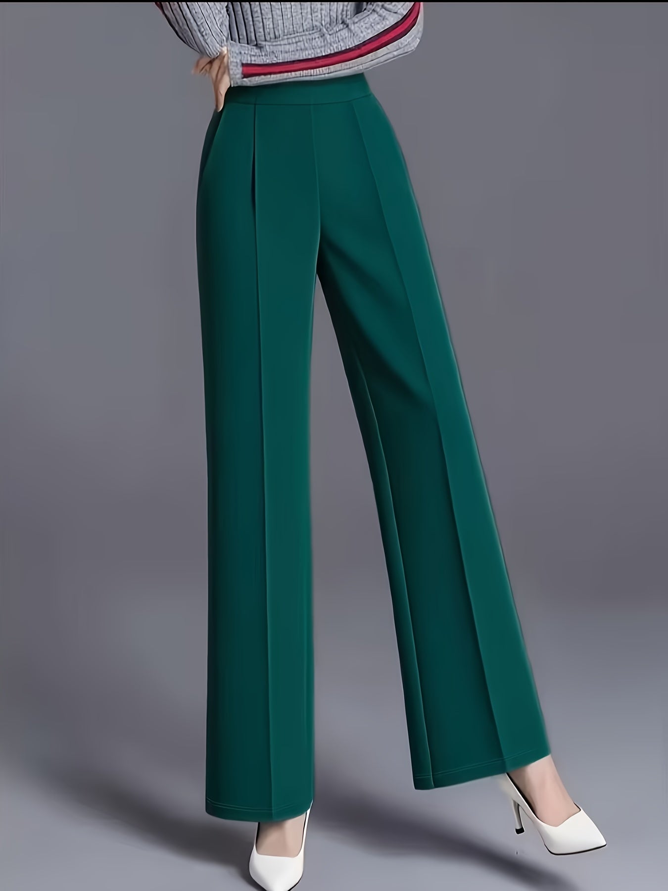 Women's Elegant High-Waisted Slant Pocket Solid Color Straight-Leg Pants