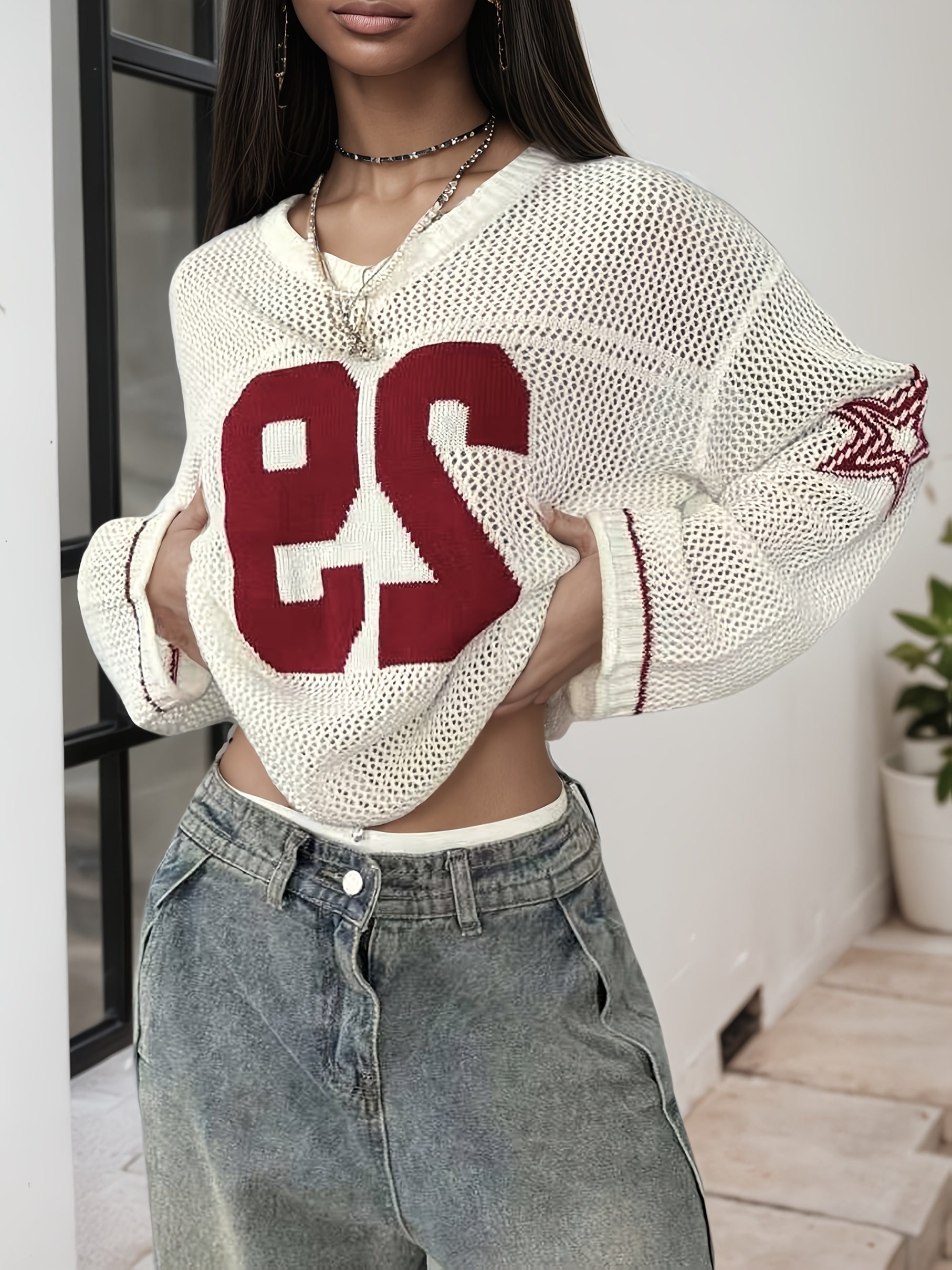 Women's Pullover V-neck Long-sleeve Shirt; 29 Letters
