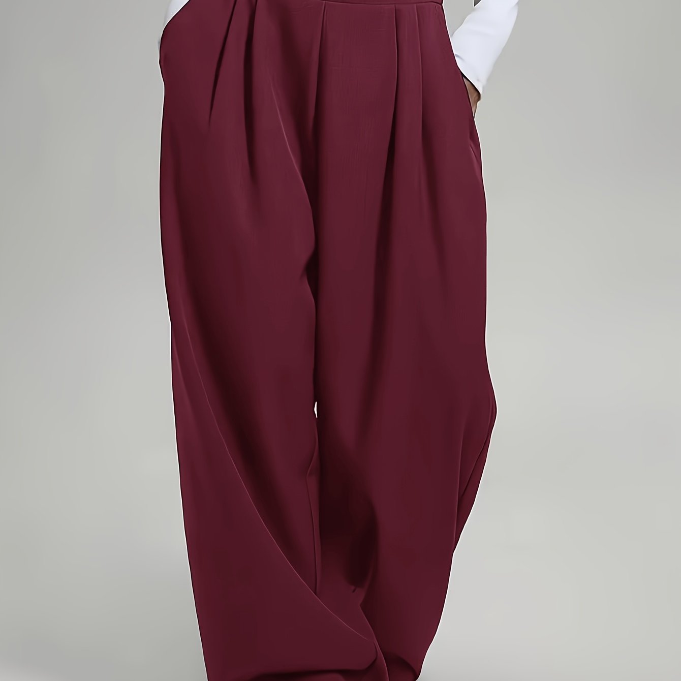 Elegant High-Waist Wide-Leg Pants | Solid Color, Long Length, Elastic Waist, Pocket Details, Suitable for All Seasons and Weekend Casual